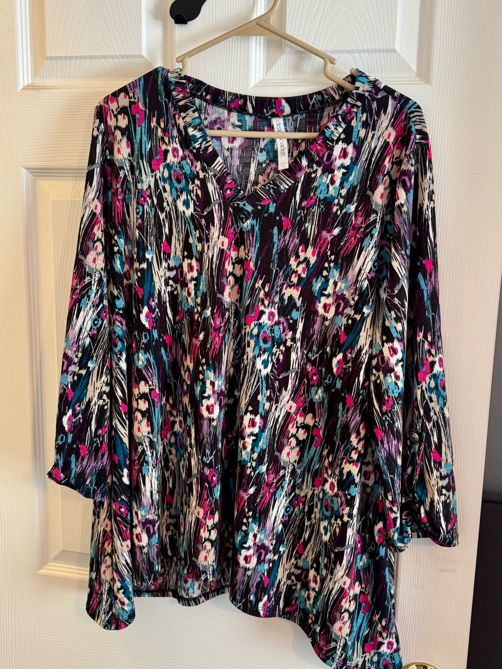 Dear Scarlett Floral Brushstroke Top in Black with Teal and Magenta